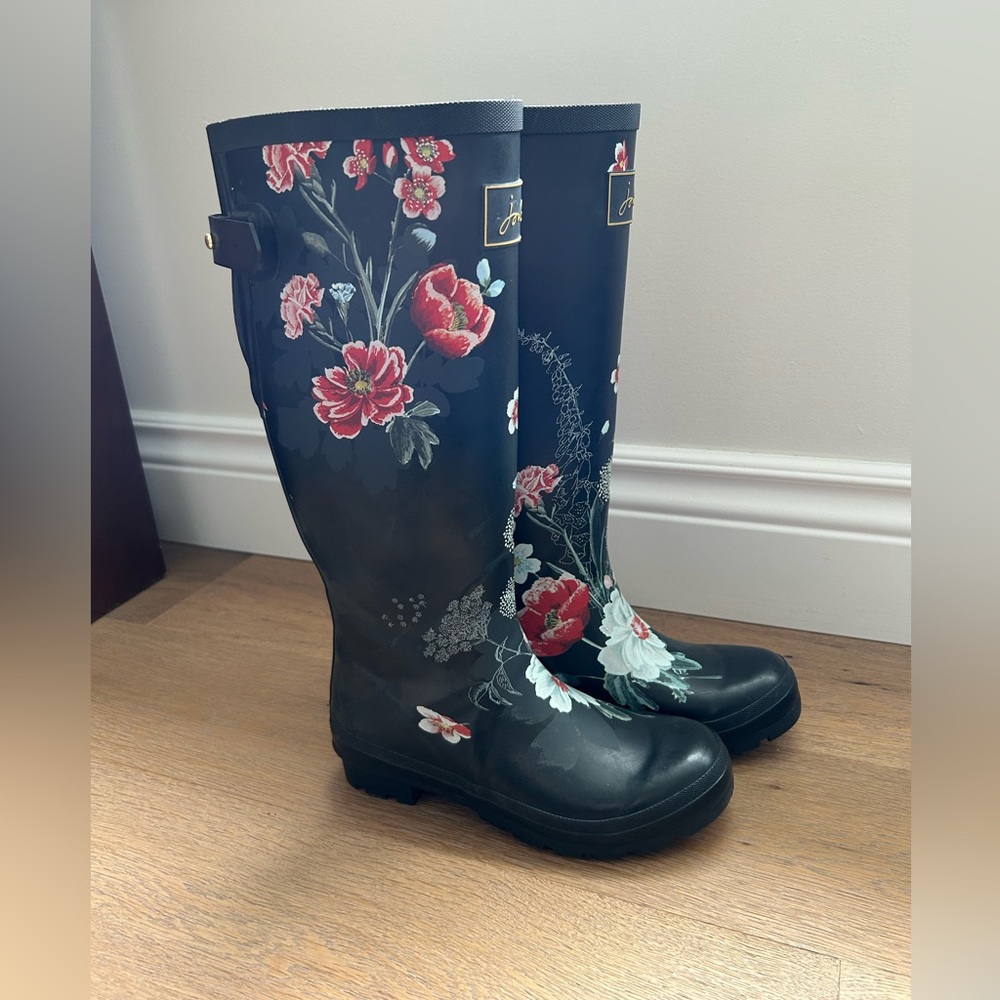 Joules Black Floral Women's Winter Rain Boots